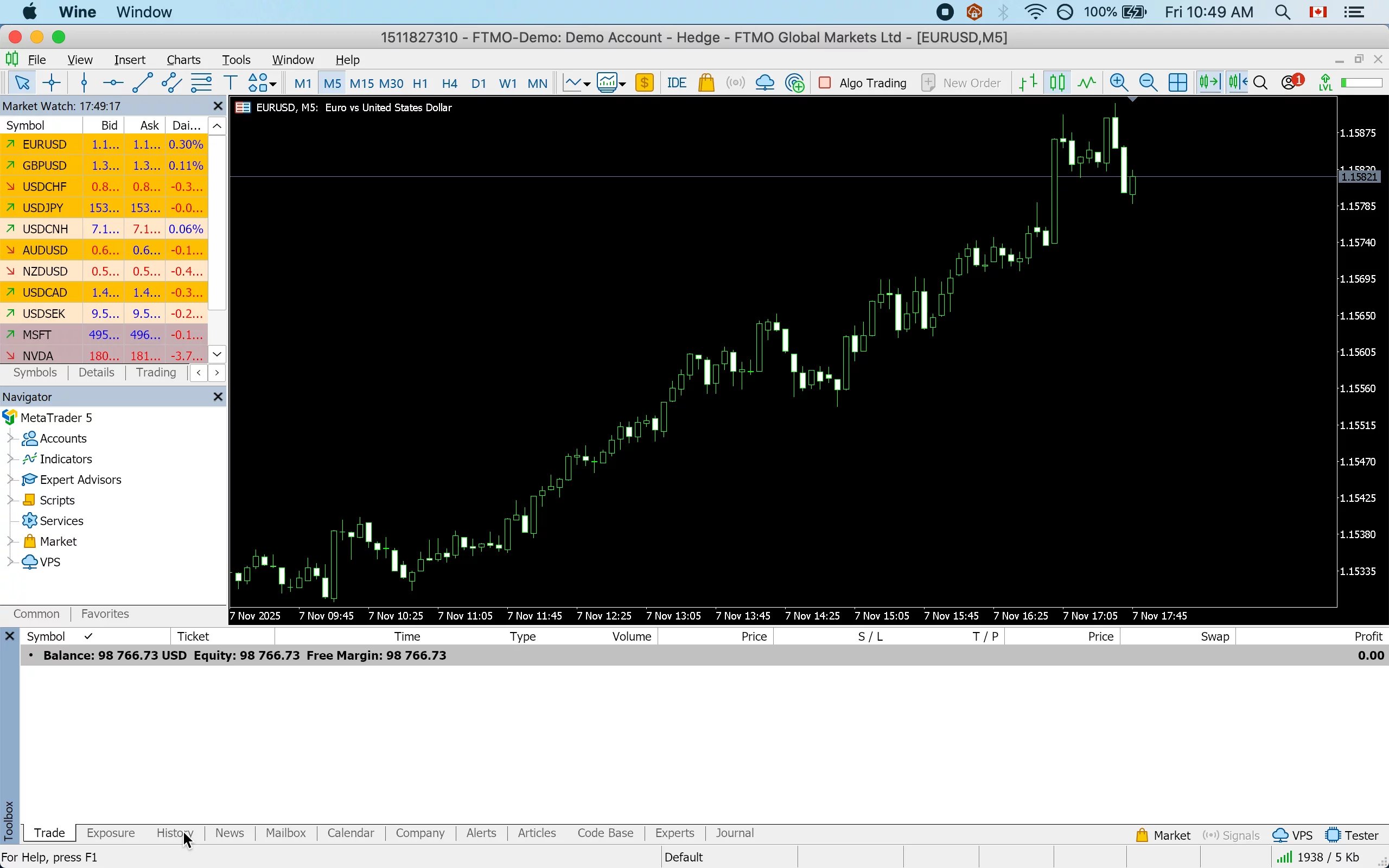 Start by clicking on History