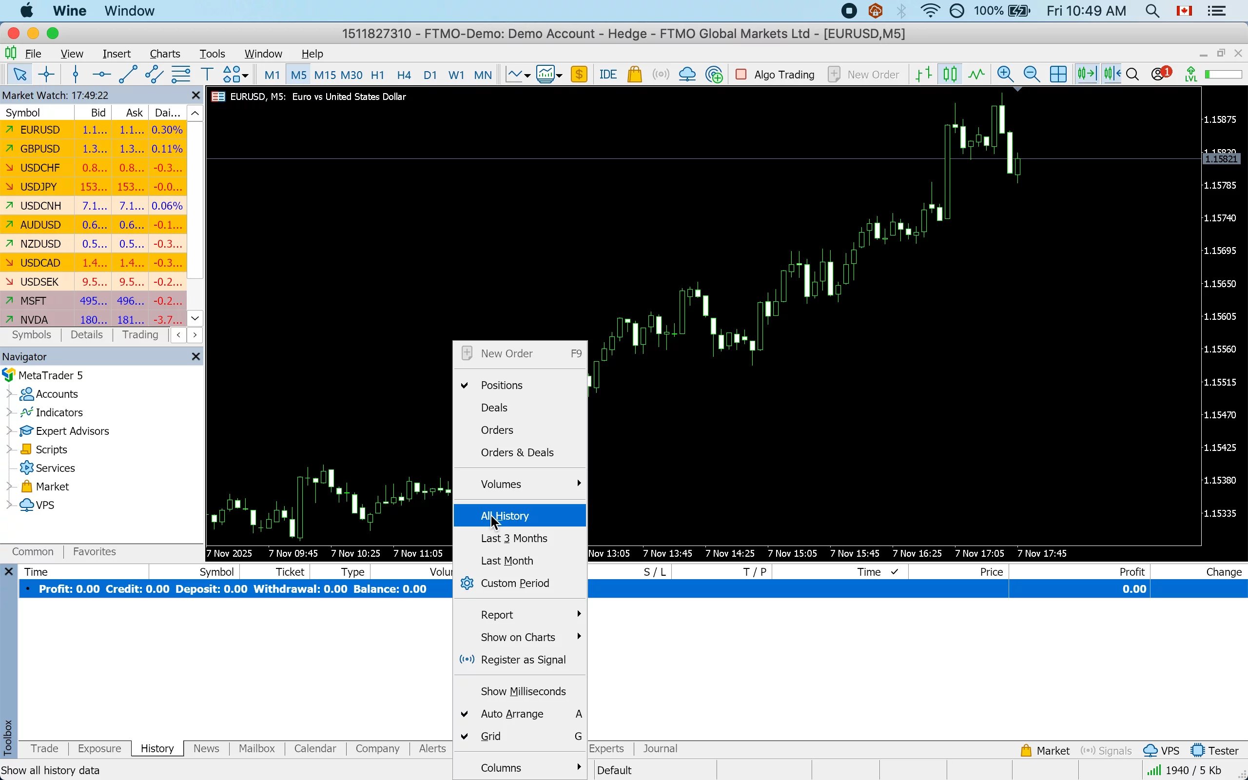 Right click and select "All History" to show all your trades
