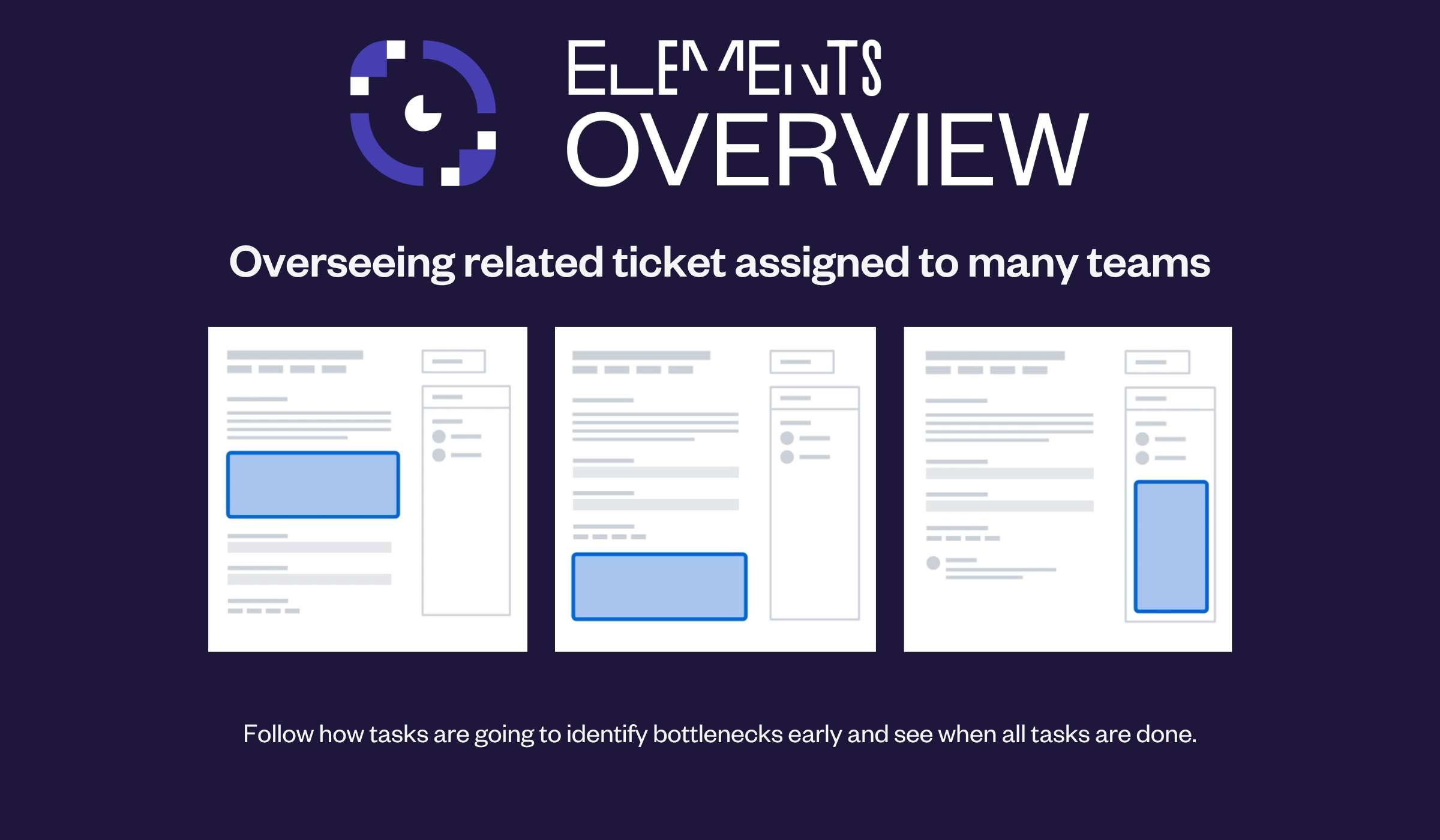 Elements Overview can help you oversee related tickets assigned to many teams. 

Let's see the case of onboarding a new team member: many teams are usually involved and have tasks assigned. 
The manager needs to follow how is the onboarding going, identify bottlenecks early and see when all tasks are done. 
