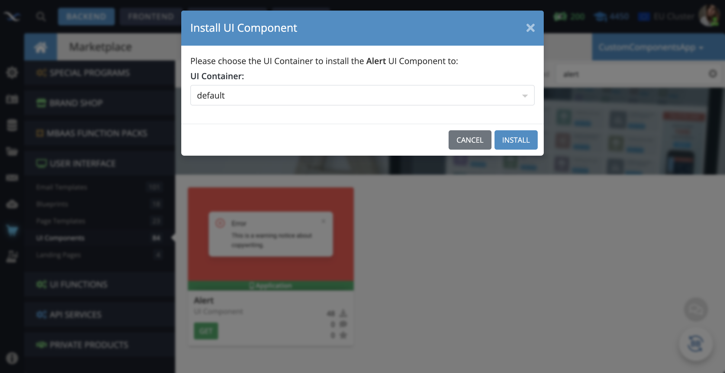 Install the component to the UI Container of your choice