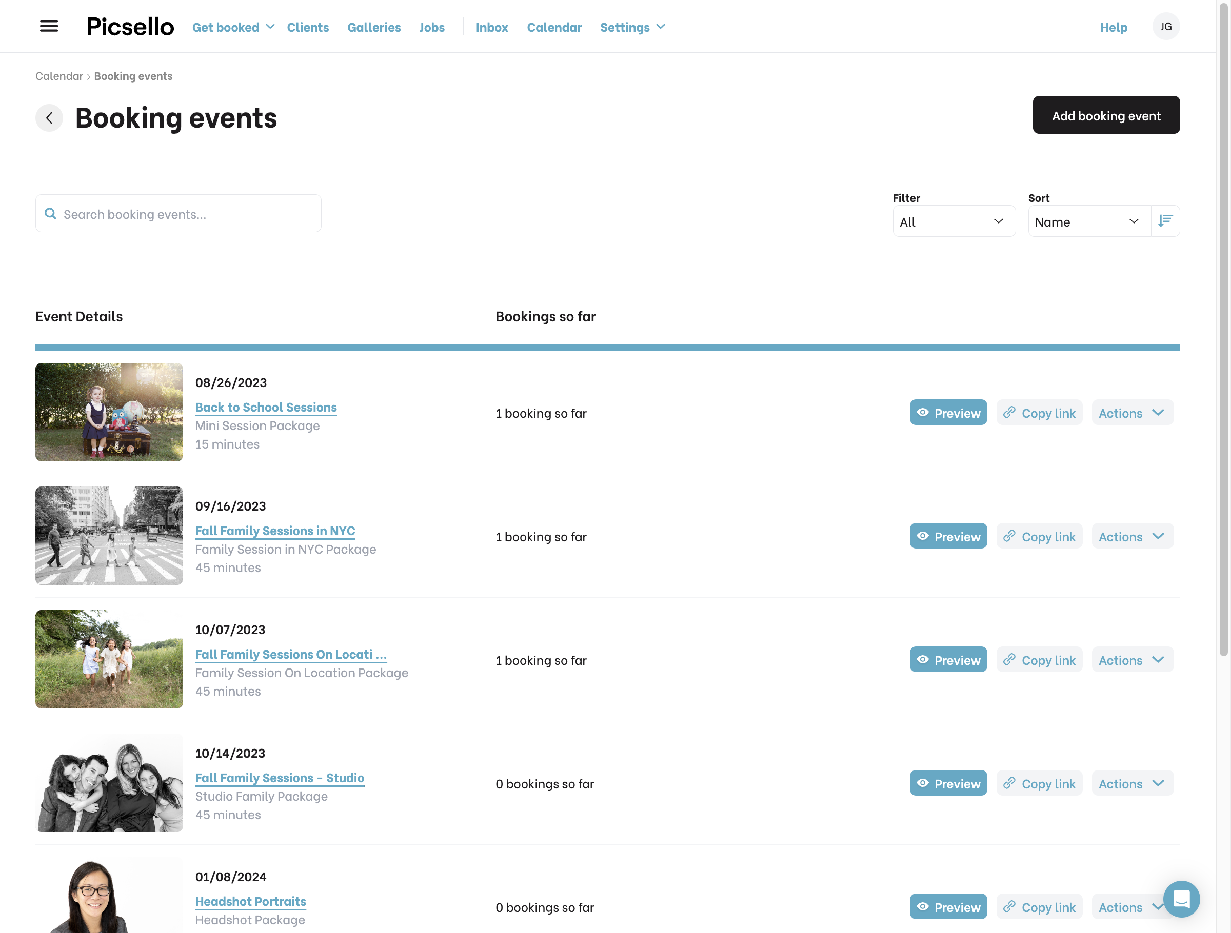 Add a new booking event by clicking here.