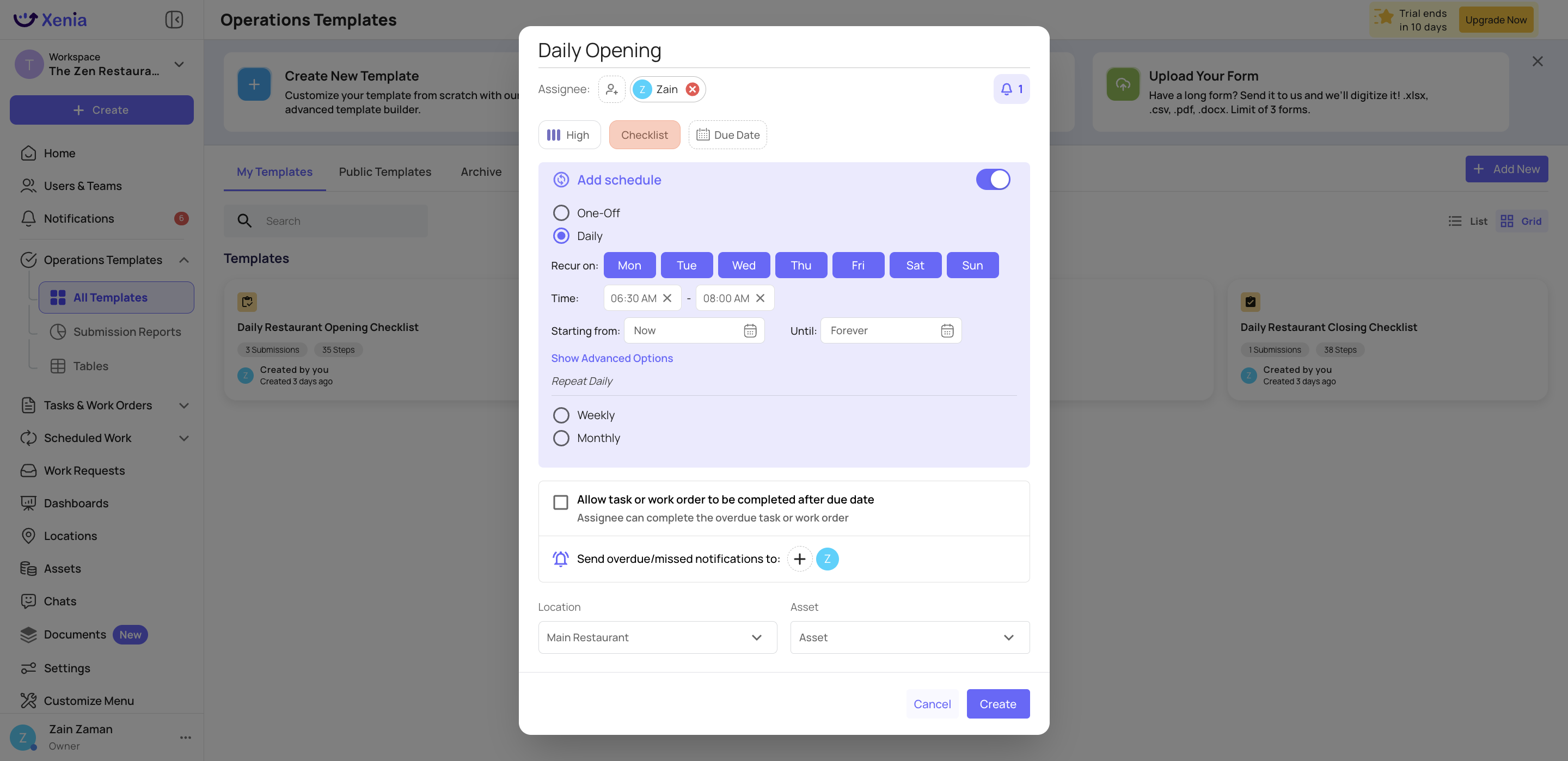 Create a scheduled task for Daily Opening due daily at 8 AM.