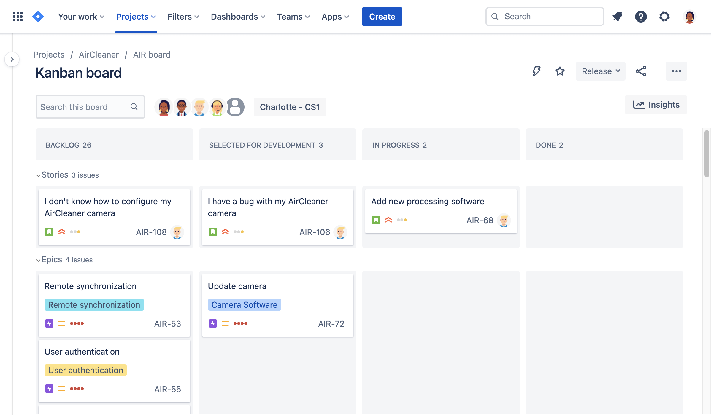 Sara creates an issue in Jira to launch the new employee onboarding process.